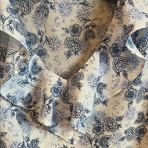 CJ Banks Blue and White Floral Blouse